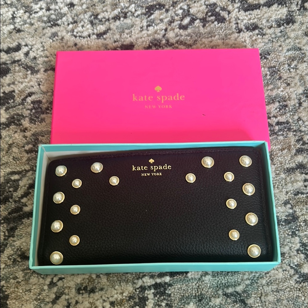 Kate Spade Black Wallet with Pearl Details